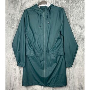 RAINS Drip Drip Drip Raincoat Womens XS/S Hunter Green Hooded Mid Length Outdoor